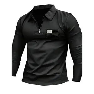 FR New Men's Patriotic Flag Print Long Sleeve Shirt - Casual & Stylish Golf Top, Perfect Gift for All Seasons Fathersdaygift Clothing