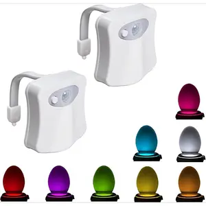 F-DLP21 Toilet Night Light 2Pack by Motion Sensor Activated LED Light 8 Colors Changing Toilet Bowl Illuminate Nightlight for Bathroom Battery Not Included Perfect with Water Faucet Light