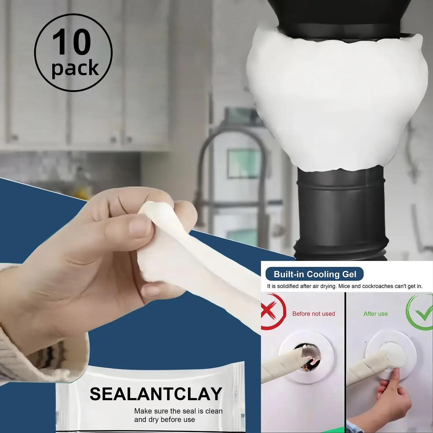 10Count Waterproof Sealant Mastic,Quick Mending Mud,Repair Wall Holes,for Drain Connection,Wall Hole,Air Conditioning Hole Waterproof Seal Putty.Mirro