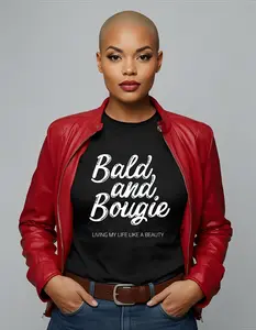 Bald and Bougie Tee - Soft Cotton T-Shirt for Bald Women Alopecia & Cancer Awareness Medium Fit Comfortable Stylish Streetwear Top Black Heather