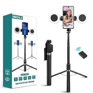 New 6 in 1 Selfie Stick With Fill Light, 67" Phone Tripod & Wireless Remote Page Turner,Bluetooth Camera Video Recording Remote,Music Control, for iPhone ,iPad ,iOS,Android