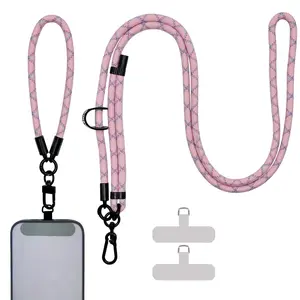 Adjustable Phone Lanyard Crossbody Universal Cell Phone Strap with Wrist Lanyard for Phone Pink Rope Design