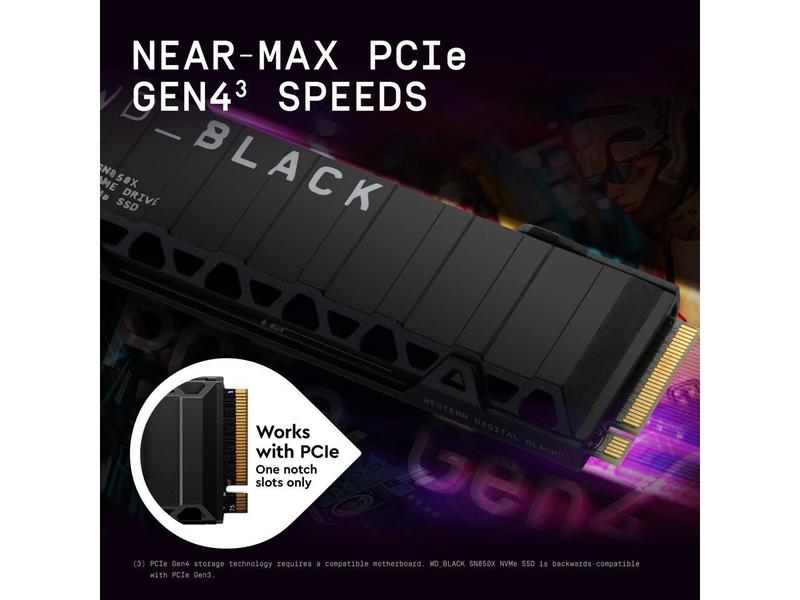 WD_BLACK 2TB SN850X NVMe Internal Gaming SSD Solid State Drive with Heatsink - Works with Playstation 5, Gen4 PCIe, M.2 2280, Up to 7,300 MB/s - WDS200T2XHE