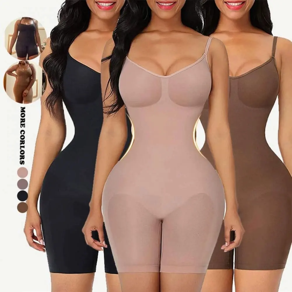 Women Spaghetti Strap V-Neck Bodysuit Shapewear, High Compression Tummy Control Butt Lifter Shorts Jumpsuit, Seamless Full Body Shaper For Daily & Postpartum