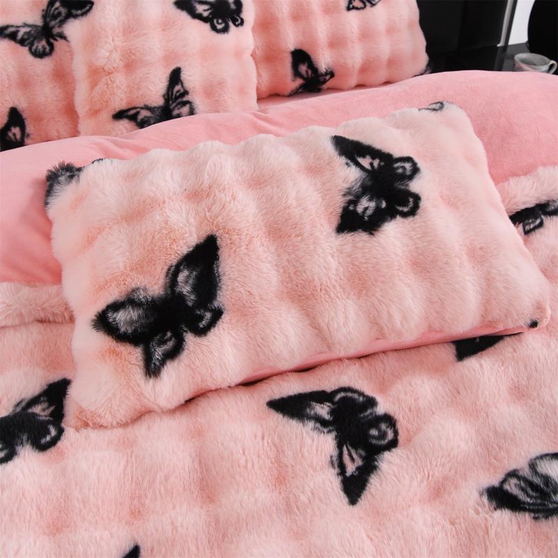 Faux Rabbit Fur Duvet Cover Set, Luxury Ultra-Soft Solid-Color Bedding, Warm All-Season 3-Piece Set with 1 Duvet Cover and 2 Pillowcases for Bedroom, Sofa or Dorm, Machine-Washable Duvet Cover Set