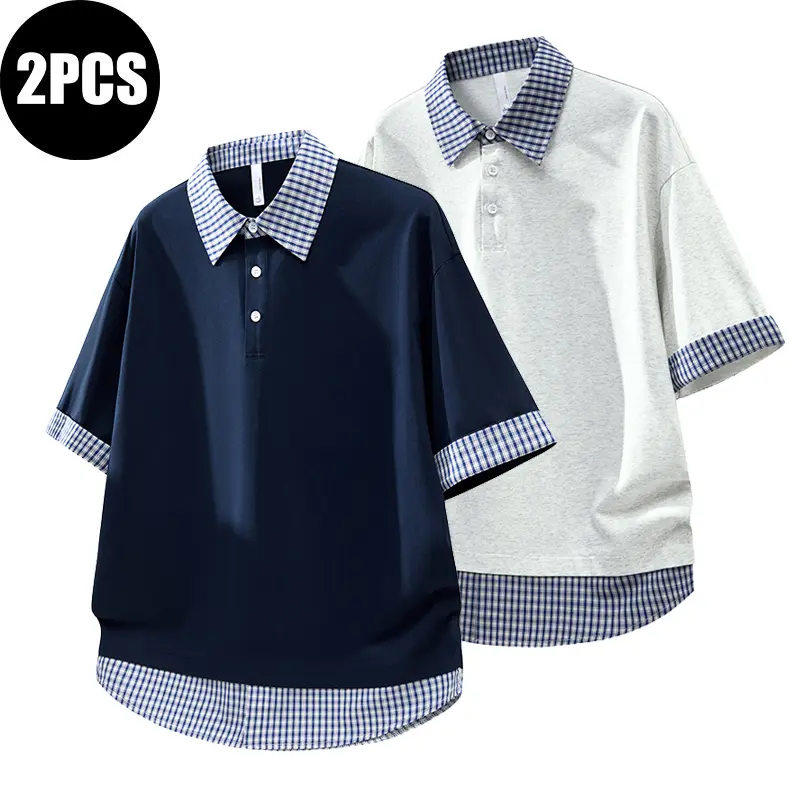 Unisex 2-Piece Shortsleeve Tshirt, Loose Menswear Streetwear, Breathable Quick-Drying Casual Summer Clothing, Suitable for Daily Sports & Leisure Polo Tops