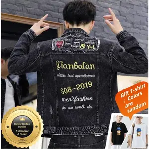 Rustic Rodeo Denim Men's Long Sleeve Denim Jacket Classic Blue Cool Black Vibrant Yellow Unique Prints Eagle Motifs Casual Coats