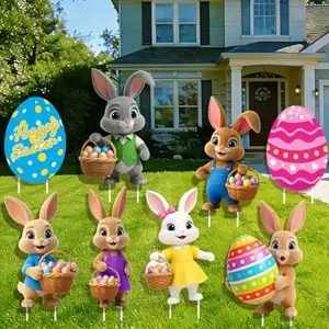 8 Pcs Easter Yard Signs Bunny Lawn Stake 3D Waterproof Colorful Rabbits Egg Ornament for Easter Holiday Festival Outdoor Spring Garden Decoration Gift
