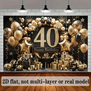 1pc 2D Flat banner, Luxury 40th Birthday Party Background Decoration Background Photo Props, Polyester Banner Decor, Home Decor, Room Decor, christmas decorations, Wall Decor, Party Background Deco Ornaments White