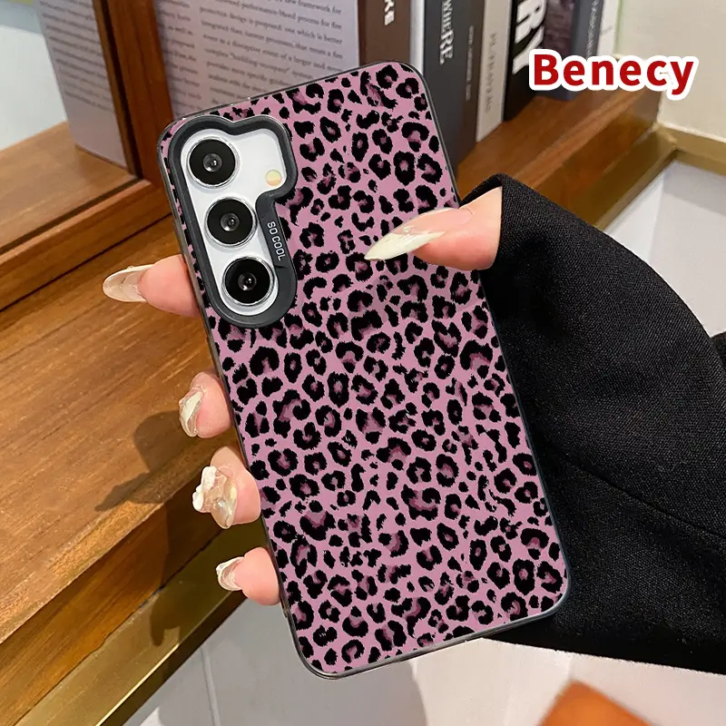Phone Case Compatible with Samsung Galaxy S23 Ultra S24 Plus S25 S22+ Pink Leopard Print Pattern Shockproof Drop Protection Durable PC Smartphone Cover Cellphone Protective