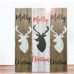 Hand-painted Reindeer Merry Christmas Sign - Eco-friendly Reclaimed Wood