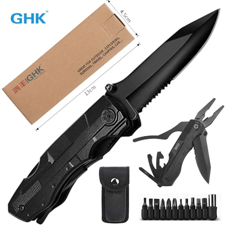 GHK Gifts for Men, Multitool Pocket Knife with Blade, Stocking Stuffers for Men, Christmas Valentinens Day Fathers Day Birthday Gifts for Him Dad Husband, Camping, Emergency, Outdoor, knife pocket multitool Folding Stainless Steel