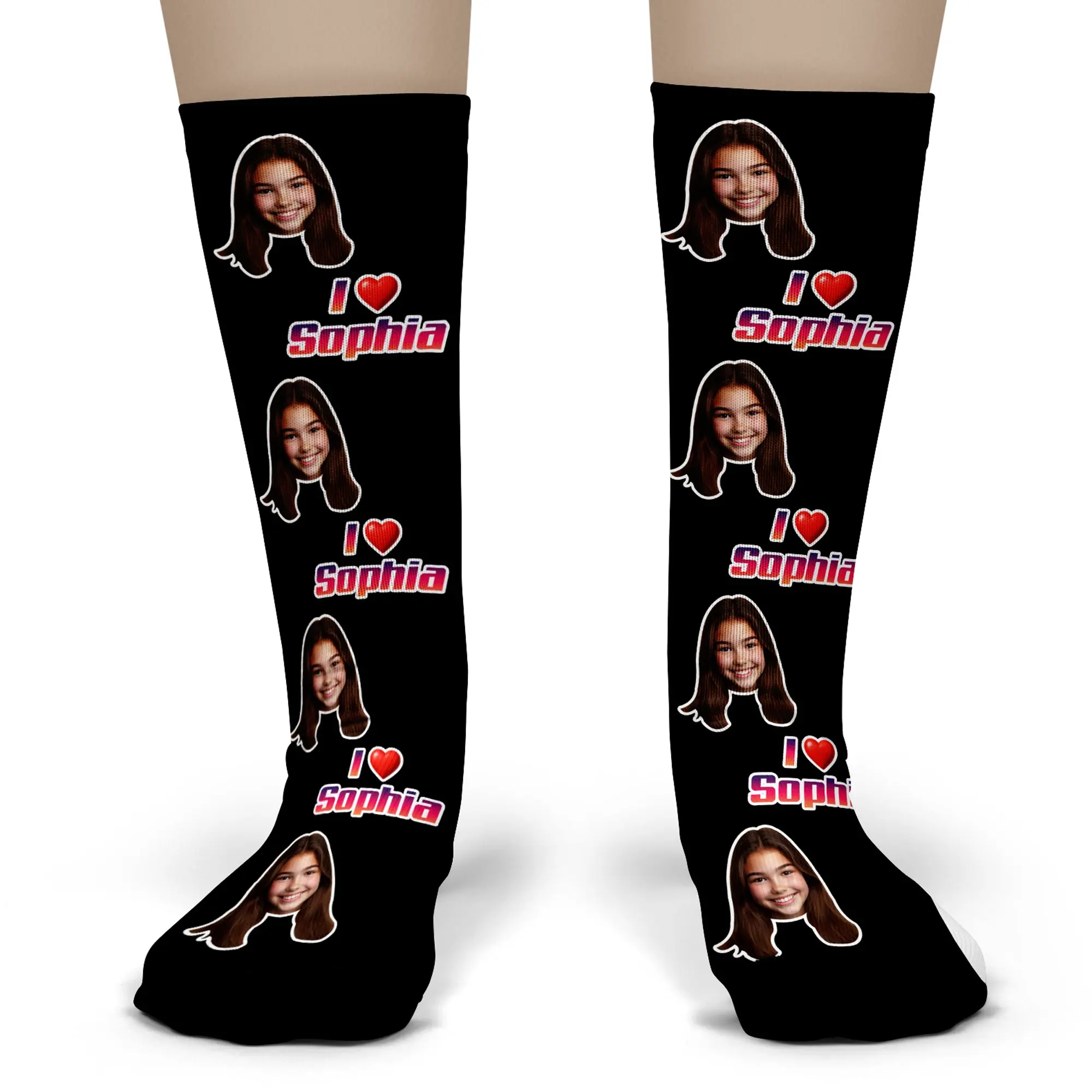 Custom I Love Name Socks – Personalized Face & Text Photo Gift