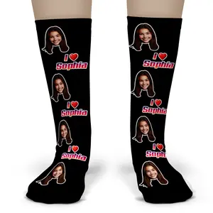 Custom I Love Name Socks – Personalized Face & Text Photo Gift