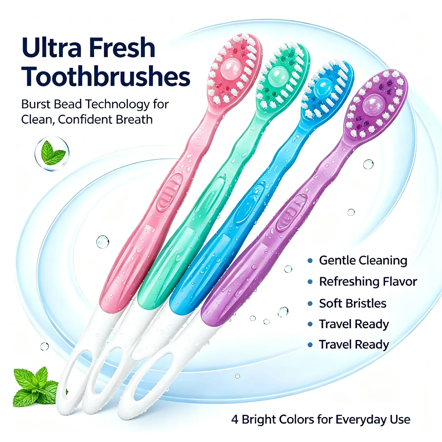 5-in-1 Disposable Mini Travel Toothbrush Set, Built-in Floss, Tongue Scraper & Toothpick, Burst Bead No Toothpaste Needed, Soft Bristle Interdental Brush, Individually Wrapped Oral Kit, Portable for Travel, Dating & Business Trips, On-the-Go Fresh Breath