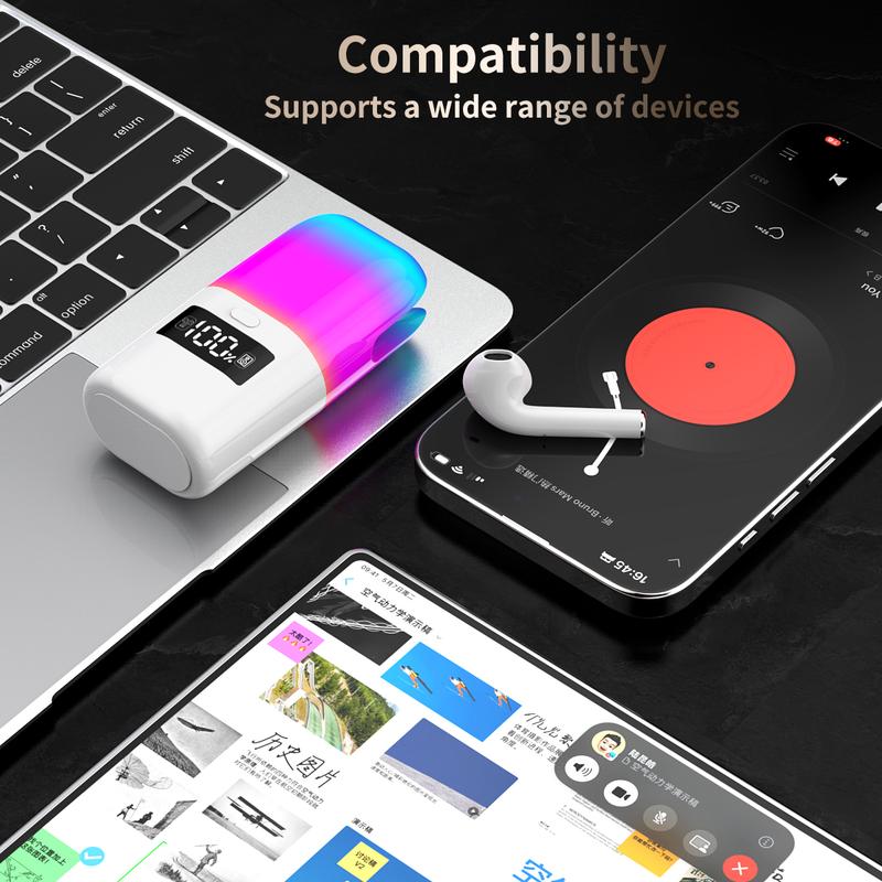 Wireless Earbuds with Colorful Lighting Effects Compact Size, Big Sound Hi-Fi Speaker Earbuds comfortable call