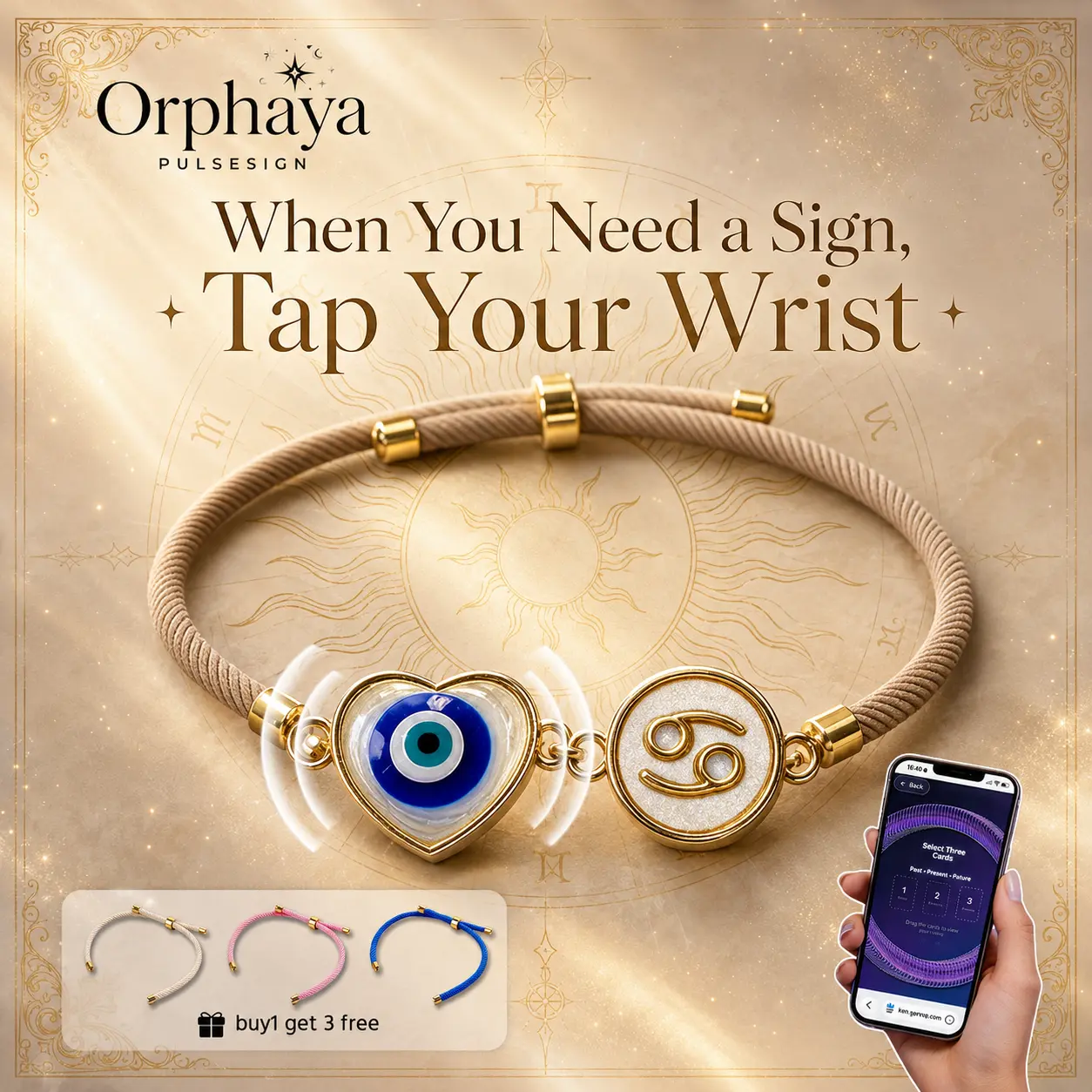 Orphaya Gemini NFC Zodiac Bracelet for Women Men, Genuine Mother of Pearl Evil Eye Charm, Adjustable Spiritual Jewelry with 4 Cords for Daily Tarot Reading, December Birthstone, Aries, Sagittarius