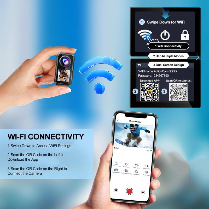 NUISK WiFi Action Camera with Dual Touch Screens Waterproof Up to 98ft 5X Zoom EIS Stabilization Compact Magnetic Mount ,Ideal Gift for Girls, Boys Teenagers, and Beginners, Birthday Christmas Gift