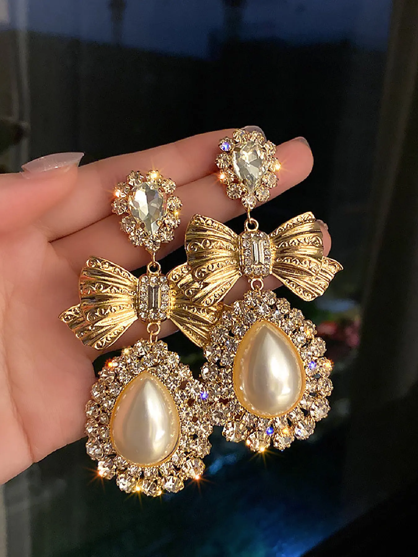 Vintage Bowknot Imitation Pearl Earrings for Women, Faux Pearl Jewelry, Elegant Wedding Party Jewelry, All Season Fashion Accessories, Pearl Embellished, pearl bowknot decorated