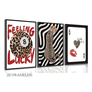 3-Piece Set, Red Leopard-Print Canvas Wall Art, Y2K-Style Playful Posters, Leopard-Print Room Decor, Aesthetic Style, Lucky No. 8 Ball Poster, Preppy Style, Retro Fun, Bedroom Wall Art, Zebra Stripe Print, Frameless