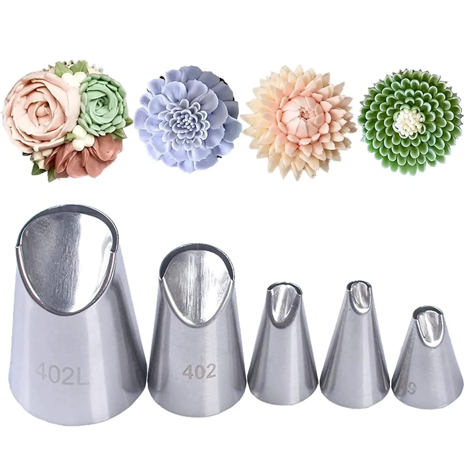 Stainless Steel Flower Piping Tips Set, 5 Counts/set Flower Piping Nozzle, Household Durable Cake Decorating Tool for DIY Baking, Pastry Decorative Kit, Pastry Decorating Tools, Nozzles Tips
