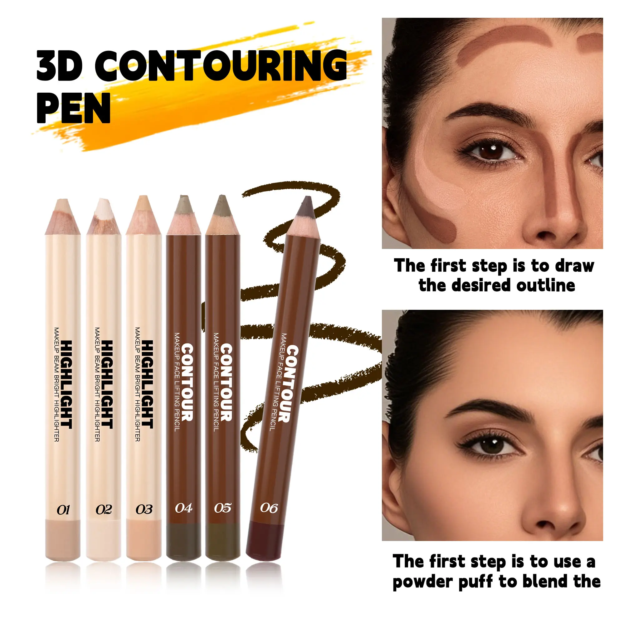 3D Contouring Pen for Women – Highlighter & Contour, Long-Lasting, Creamy, Shades: Beige, Light, Tan, Brown, Deep – Daily, Party, Photo-Ready