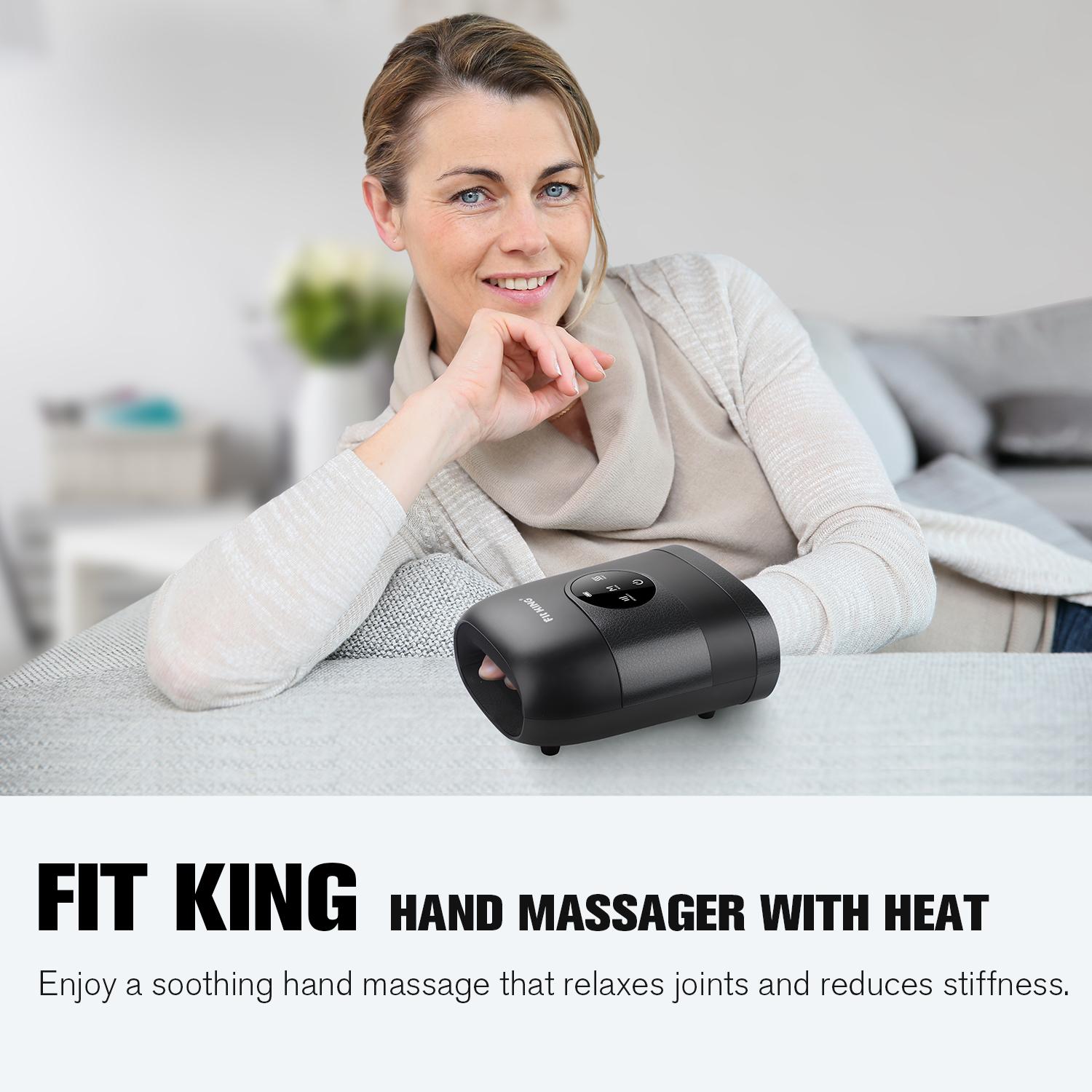 【FIT KING】Hand Massager with Heat for Hand Massage and Finger Relief - Cordless & Portable & Touch Screen -  Gifts for Women Men Parents - Black Comfort