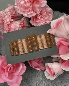 (Choco-Latte) Brown Marble Reusable Press on Nails Nail Art Nail Care