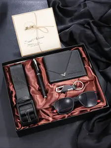 Men's Classic Belt Set with Glasses, Wallet, Pen, Keychain, Greeting Card, Perfect Gift for Father's Day, Thanksgiving, Christmas, Birthday, Fathers Day Gifts Set