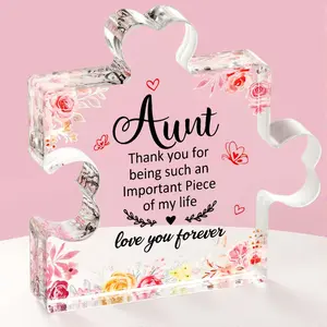 Gifts for Aunt, Auntie Birthday Gifts, Engraved Acrylic Block Piece Plaque Decorations for Countertop, Heartwarming Auntie Present from Family, Decorative Aunt Appreciation Present