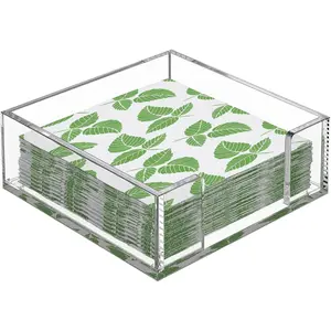 Acrylic Clear Cocktail Napkin Holder for Table, Paper Napkin Caddy for Bar, Party, Dinner, Kitchen, Dining Room & Bathroom, Perfect for 5 x 5 Inches Napkins