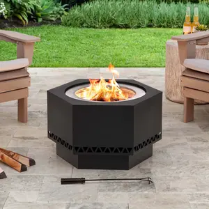 SUNJOY 26 Inch Hexagon Stainless Steel Smokeless Fire Pit with PVC Cover
