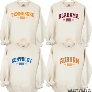 Vintage USA State Pride EST Graphic Sweatshirt, Retro Varsity Style Tee, Patriotic Travel Shirt, Unisex Cotton Streetwear Top, Gift Idea