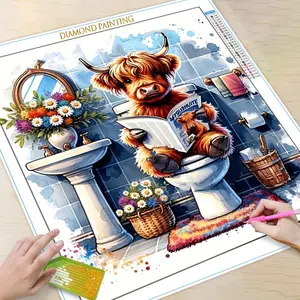 Cartoon Highland Cow Pattern DIY Diamond Arts Colorful Painting Kit without Frame, DIY 5D Diamond Arts Colorful Painting Kit, Wall Art Decor for Home