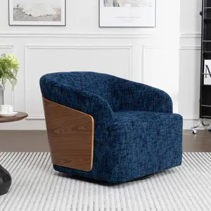 Baliaa Modern Swivel Barrel Rocker Recliner Chair in Teal Yarn-Dyed Fabric Curved Wood Accents 360-Degree Rotation Solid Metal Base Ergonomic Design Living Room & Bedroom Comfortable Lounge Chair