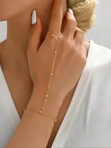 Single Multi-layered Finger-connected O-chain Bracelet, Minimalist Style, Polished O-chain Shines/Finger-connected Part Fits, Suitable for Commute Matching/Girlfriend Gifts, Fit for Urban Women Pursuing Exquisiteness, Jewelry Bracelet