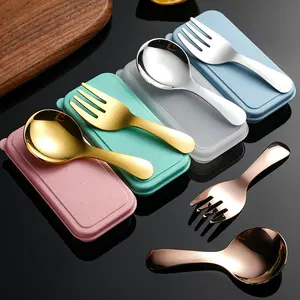 Mini Portable Spoon Fork Tableware, Outdoor Camping Stainless Steel Cutlery Set, Handy Set Utensils, Lunch Hiking Camp Cooking Supplies
