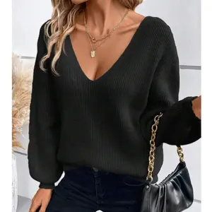 Women’s Oversized Deep V-Neck Sexy Long-Sleeve Tunics Sweater Knit Dressy Pullover Jumper