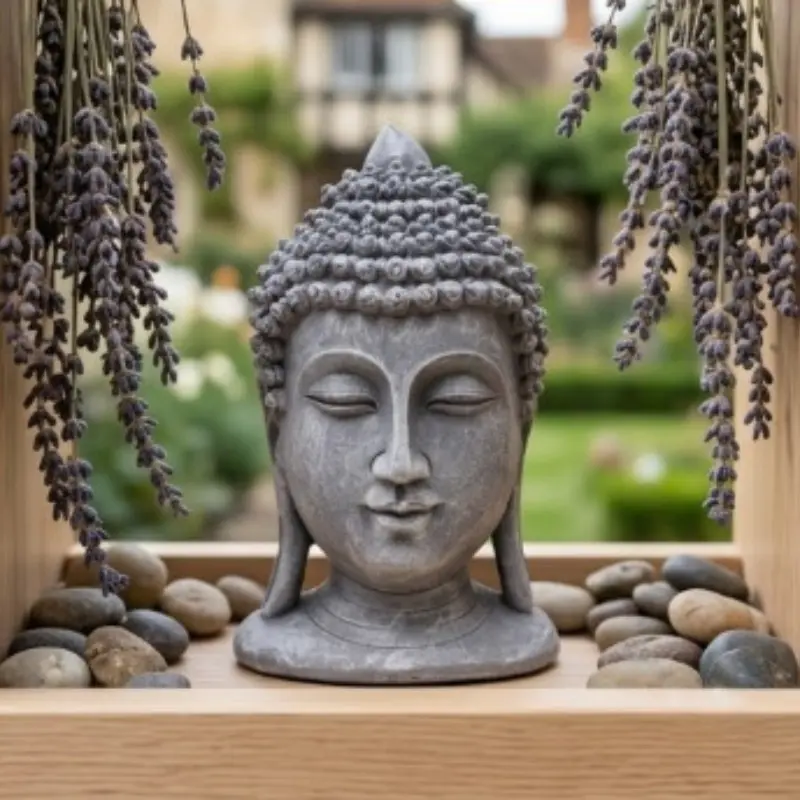 Zen Ceramic Buddha Head Decor, Religious Decorations, Home Decor, Spiritual Decor, Handmade Weathered Finish, Ideal for Tea Room, Zen Hall, New Chinese Living Room, Yoga Studio, Quiet Corner