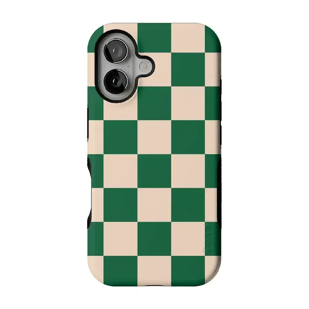Casely iPhone 16 Case | Fit Check | Green Checkerboard | Bold Protective Design | Compatible with MagSafe