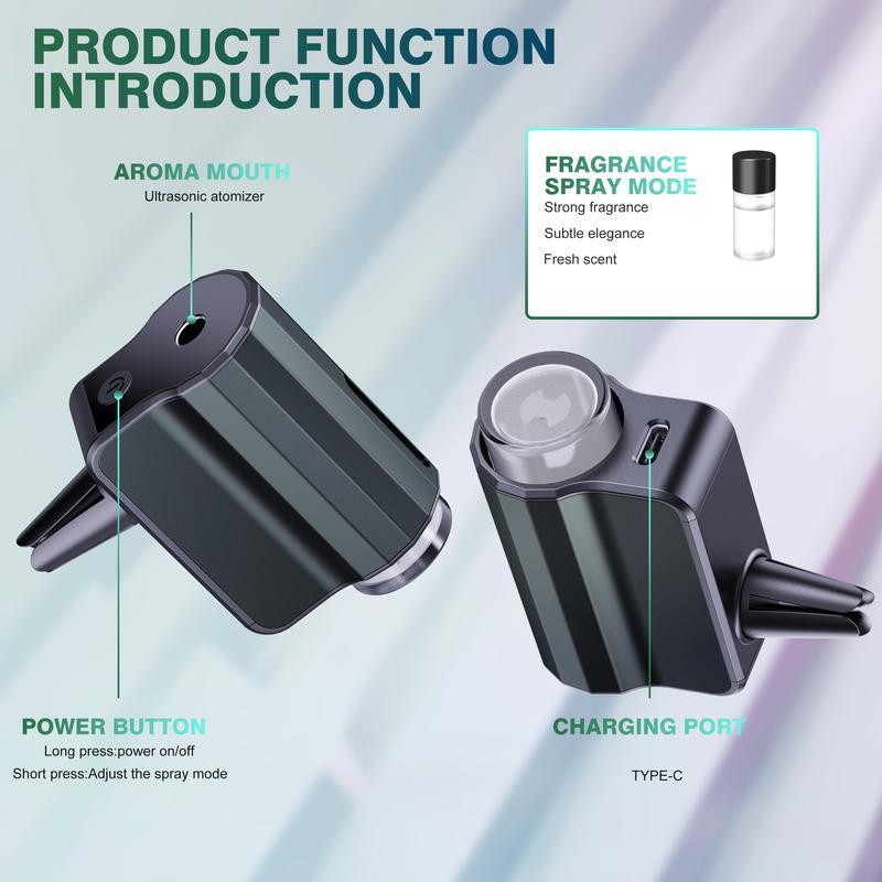 Smart Car Air Freshener Diffuser, Adjustable 3-Strength Scent Control, Portable Waterless Car Aromatherapy Diffuser with Natural Essential Oil Refills (30ml Total)