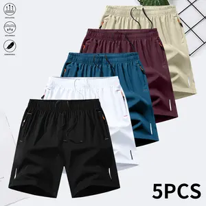 5-piece set,  zipper pocket thin  quick drying fabric , summer ice silk beach , ice fast drying sports and leisure pants, basketball , reflective strip design,  wear, plain pants, suitable for running and fitness