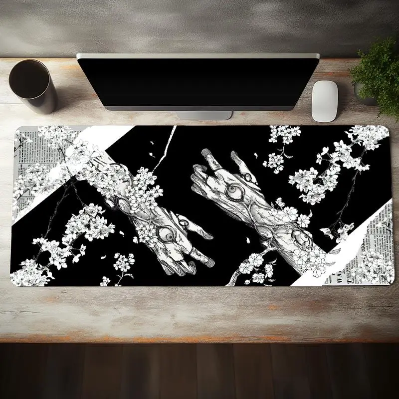 Creative Flower & Hand Pattern Mouse Pad, Rectangle Gaming Mouse Pad, Non-Slip Rubber Base Stitched Edge Desk Keyboard Mat For Home Office Game