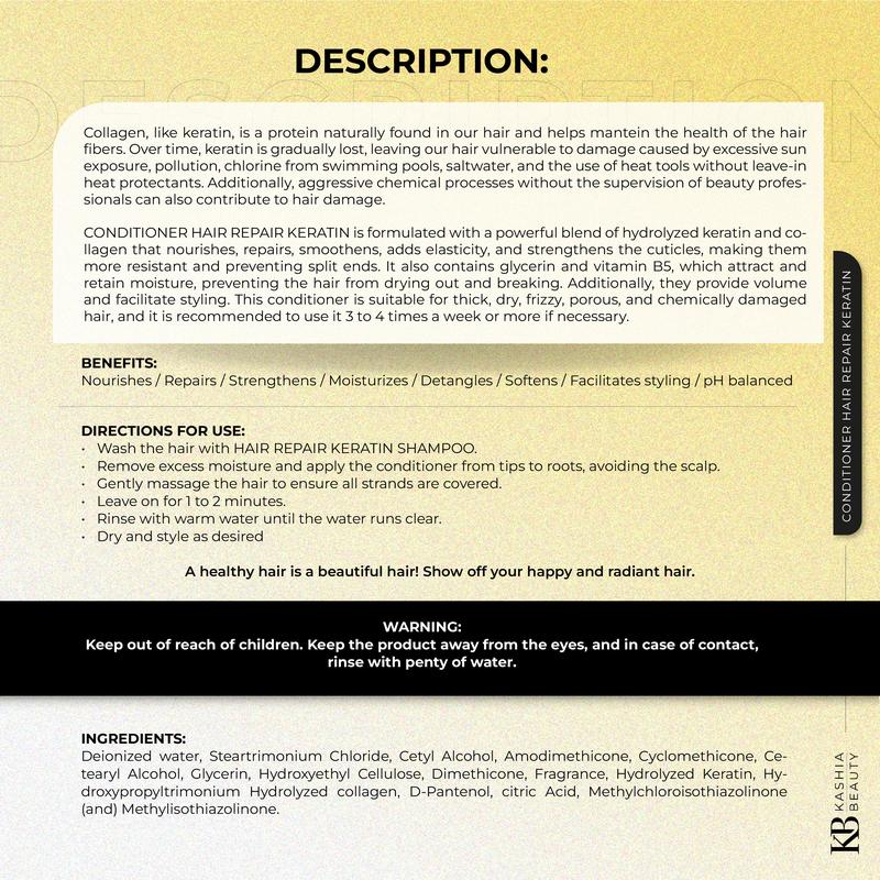 Keratin Repair Conditioner 900ml – Deep Nourishing & Strengthening Formula | Keratin + Collagen + Vitamin B5 | Anti-Frizz, Softness & Elasticity – Kashia Beauty