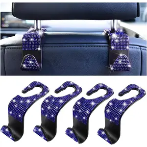 4 count Bling  Seat Headrest Hooks,  Rhinestone  Seat  Hanger for Grocery Purses Handbags,  Auto Seatback Storage Organizer Hanger, Universal for   (Blue)