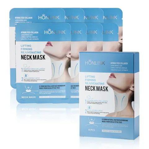 HONLINK Neck Mask (8PCS) - Alcohol-Free Gentle Plant-Based Body Care Moisturizer with Collagen Blend, Hyaluronic Boost, Peptides, Licorice Soothe for Adults' Crepey Skin, Fine Lines, Elasticity (All Skin Types, With Bag & Box)