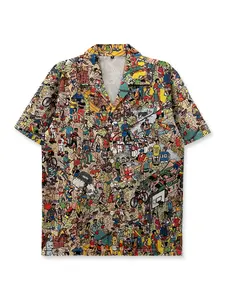 Men's Cartoon Beach Print Short Sleeve Shirt, Casual Comfy Top for Summer, Men's Clothes for Beach Vacation