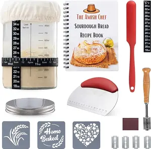 Complete Sourdough Bread Starter Kit, Glass Sourdough Starter Jar Kit & Tons of Sourdough Bread Baking Supplies- Sourdough Starter Kit Includes Sourdough Jar, Bread Lame, Printed Recipe Book & More