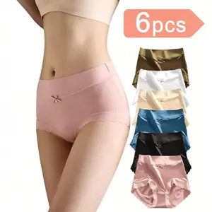 6 Pack Women's Mid-High Waist Seamless Panties, Ultra-Soft Silky Fabric Underwear with Scalloped Trim & Front Bow, No Pinch Thighs No Roll Edges Breathable Comfortable Daily Briefs Summervibes，Mother's Day gift