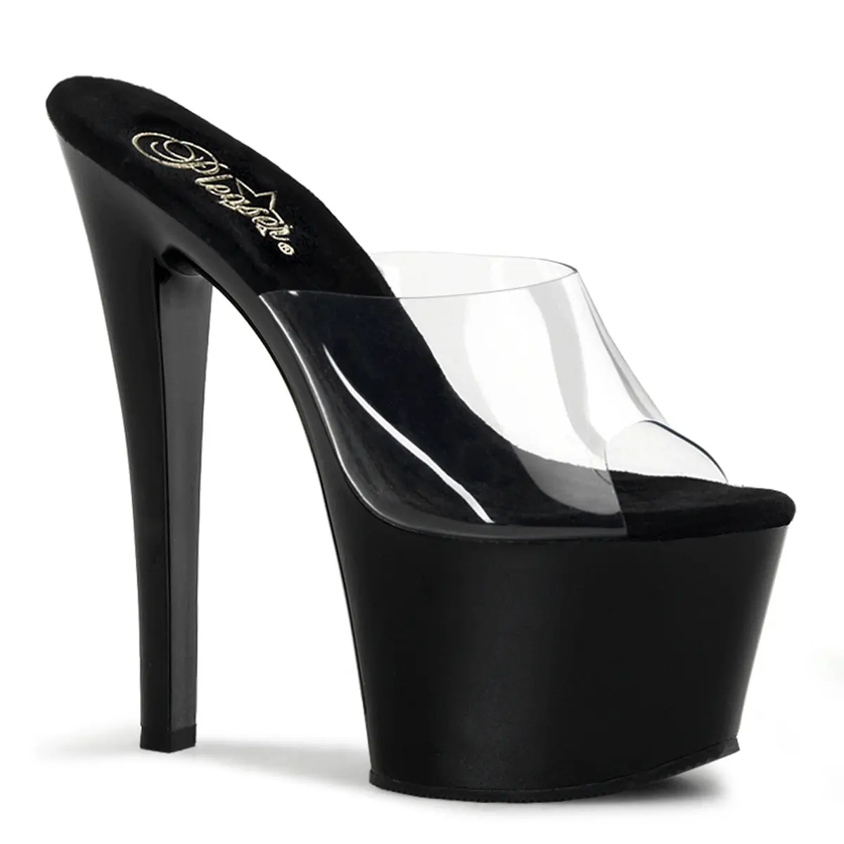 Pleaser Sky-301 Women's Heeled Sandals - Transparent Clear-Black Platform High Heels, Elegant, Glamorous All-Season Footwear, Transparent Heels
